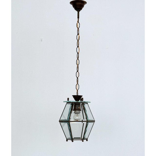 1960s Italian Brass and Cut Glass Pendant Lamp, 1960s For Sale - Image 5 of 14