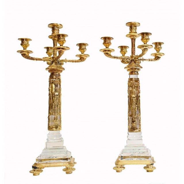Empire Egyptian Revival French Gilt Rock Crystal Candleholders, Set of 2 For Sale - Image 13 of 13