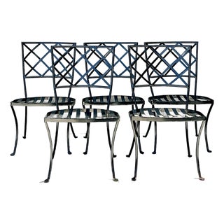 Vintage Wrought Iron Trellis Dining Chairs - Set of 5 For Sale
