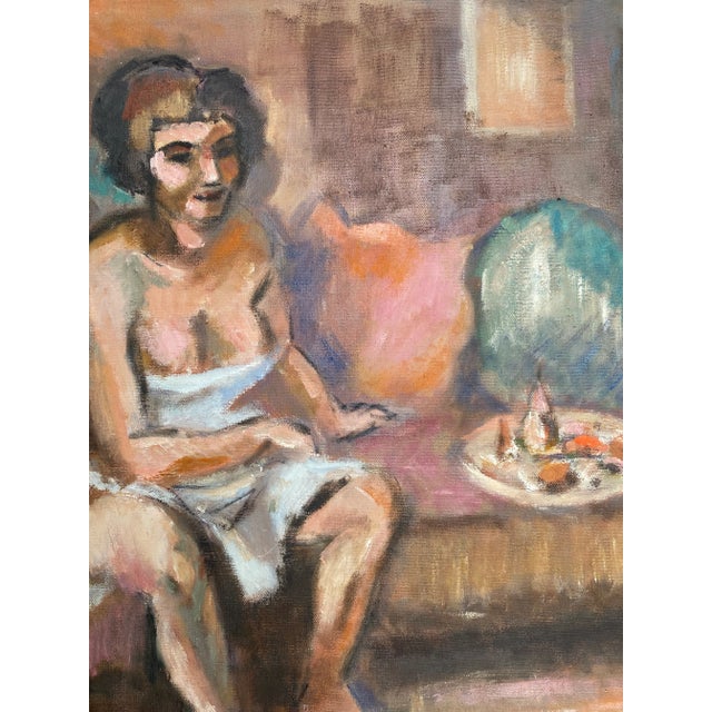 1960s Mid Century Modern Oil Painting on Canvas of Woman Seated, Fredrick Childs, Circa 1960 For Sale - Image 5 of 6