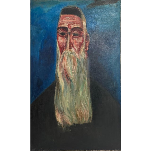 Nahum Tschacbasov, Rare 1946 WWII Judaica Abstract Oil Painting Nahum Tschacbasov WPA Artist Rabbi, 1946 For Sale - Image 12 of 12