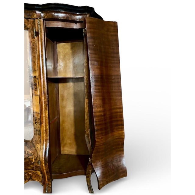 Wood Antique Italian Venetian Burl Walnut Triple Armoire For Sale - Image 7 of 12