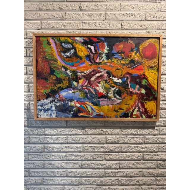 Abstract Collector Large Original Abstract Expressionist Oil Painting – Signed, Impasto Texture, Modernist, Framed For Sale - Image 3 of 8