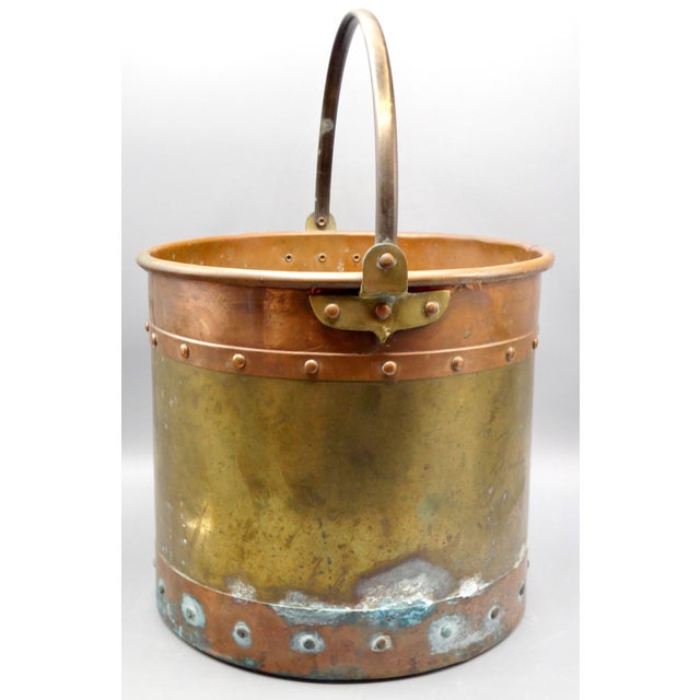 English Antique English Copper & Brass Jardiniere Bucket For Sale - Image 3 of 10
