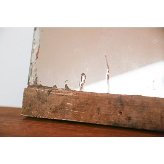 Primitive Antique Bathroom Shaving Mirror With Beveled Edge and Rich Patina on Wood Frame For Sale - Image 13 of 18