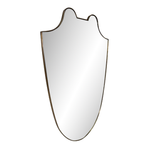 Italian Mid-Century Brass Framed Shield Form Wall Mirror, 1950s