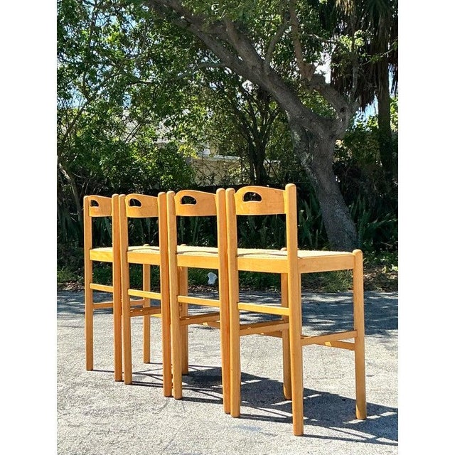 Vintage Boho Rush Seat Bar Stools - Set of 4 For Sale In West Palm - Image 6 of 10
