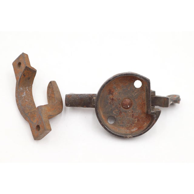 Antique Cast Iron Window Lock With Copper Plated Brass Button For Sale - Image 4 of 4