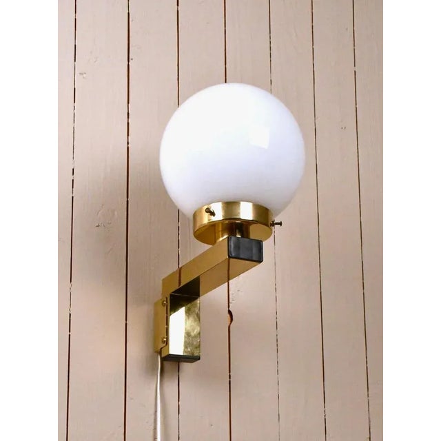 Swedish Model V397 Sconces in Brass and Opaque Glass by Hans-Agne Jakobsson for Hans-Agne Jakobsson AB, 1970s, Set of 2 For Sale - Image 4 of 11