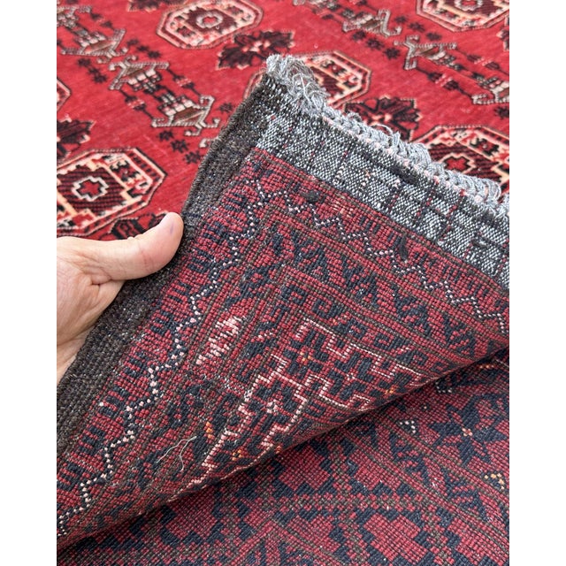 Textile Afghan Turkmen Tekke Bokhara Hand-Knotted Wool Rug, Red Gul, 9'2" X 6'6" For Sale - Image 7 of 13
