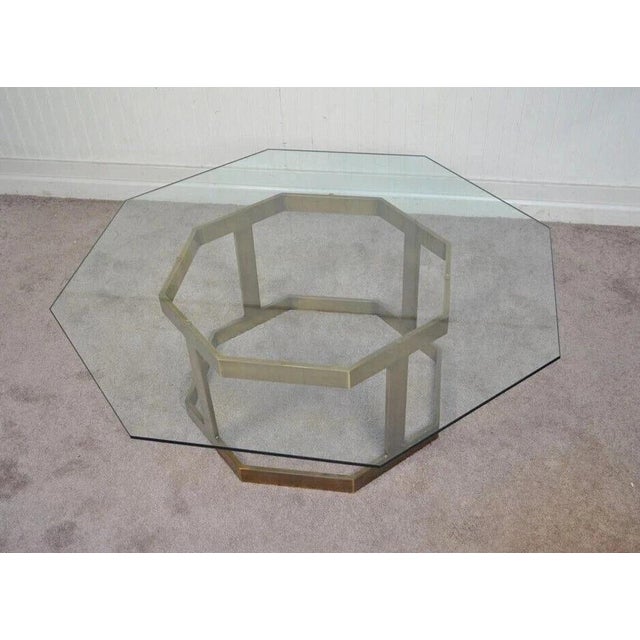 Vintage Mastercraft Hollywood Regency Brass & Octagonal Glass Coffee Table For Sale - Image 4 of 11