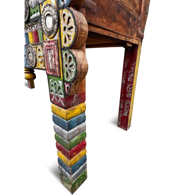 Blue Vintage 1950 Indian Boho Colorful Damchiya Chest For Sale - Image 8 of 9