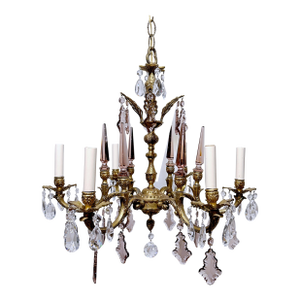 1940's Bronze Chandelier With Vintage Crystals