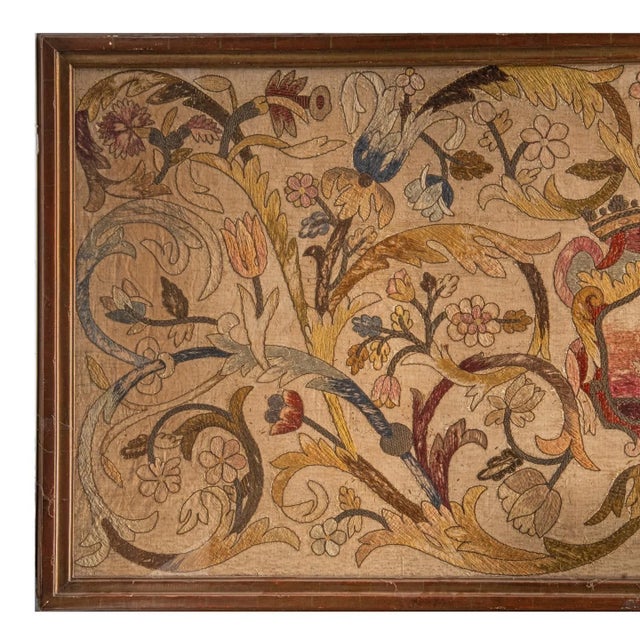 Rug & Kilim Antique English Crewelwork Framed Runner Panel With Floral Motifs - Rug & Kilim For Sale - Image 4 of 6