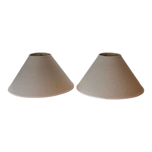 1980s Postmodern Cream Woven Textured Fabric Cone Lampshades- A Pair For Sale