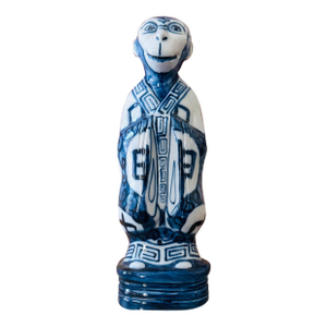 Vintage Blue and White Monkey Figure, Attributed to Andrea by Sadek, Chinese Zodiac Style Figurine