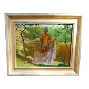 1920s "Nude in Shadow", Original Oil Painting on Artist's Board