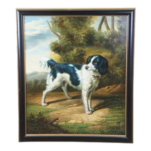 Springer Spaniel Dog Landscape Portrait Oil Painting After John Wootton 43"
