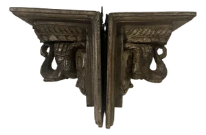 Carved Wood Elephant Head Floating Wall Shelves - A Pair