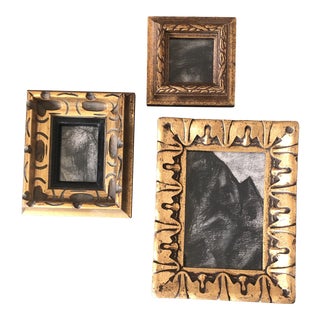 Gallery Wall Collection 3 Original Vintage Miniature Charcoal Abstract Drawings in Frames- Set of 3 For Sale
