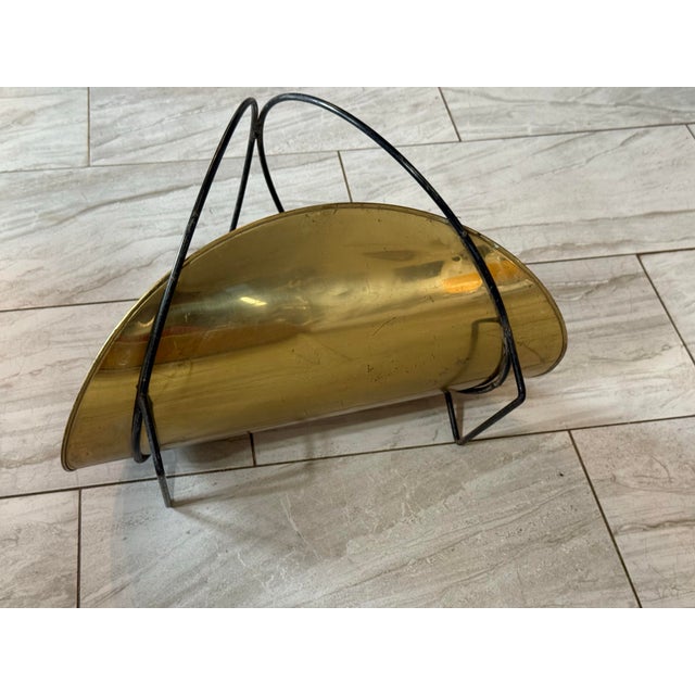 Vintage Large, Solid Brass With Metal Handles, Firewood, Log or Magazine Holder, Natural Patina For Sale - Image 4 of 11