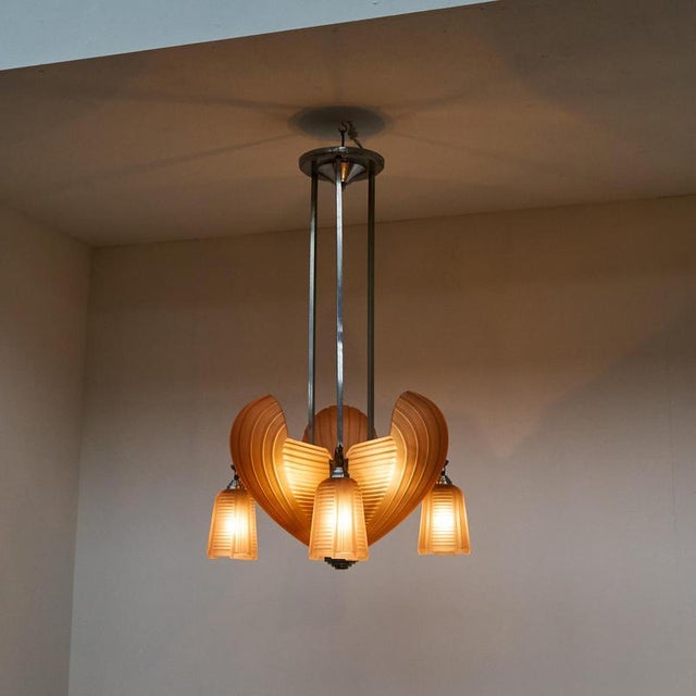 Gold Art Deco Chandelier from Atelier Petitot, France, 1930s For Sale - Image 8 of 18