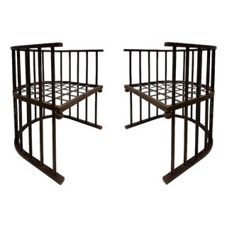 Modern Josef Hoffmann-Style Iron Barrel Armchairs, Pair For Sale