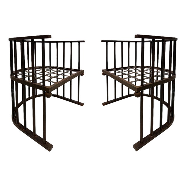 Modern Josef Hoffmann-Style Iron Barrel Armchairs, Pair For Sale