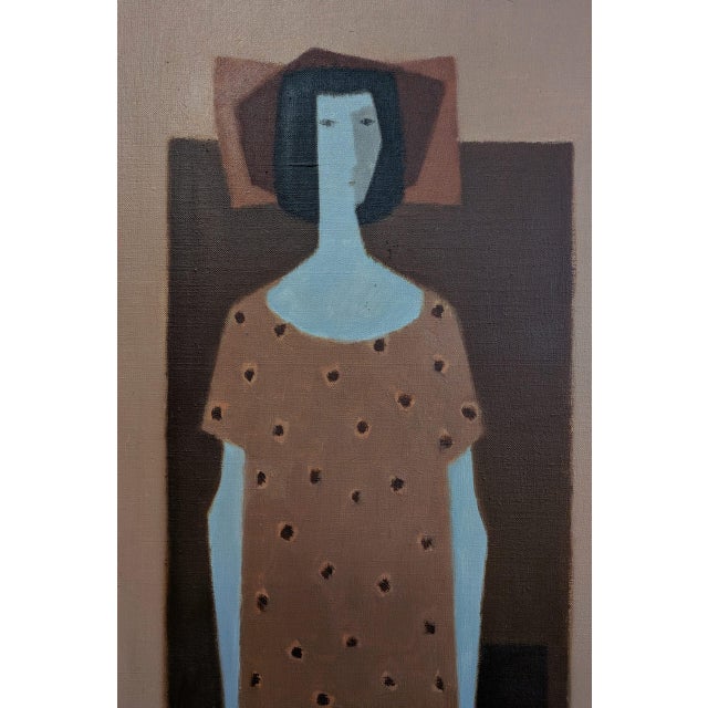 Mid-Century Modern 'Woman With a Red Flower' Vintage Figurative Oil Painting by Swedish Artist Fabian Lundqvist (1913-1989), Framed For Sale - Image 9 of 10