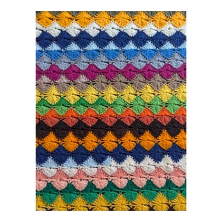 Mid Century Modern Multicolor Handcrafted Crocheted Afghan Throw Blanket For Sale