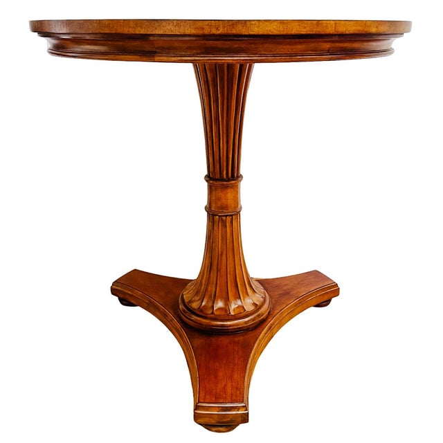 Ethan Allen 1990s Ethan Allen Neoclassical Round Inlaid Walnut Pedestal Accent Table For Sale - Image 4 of 8