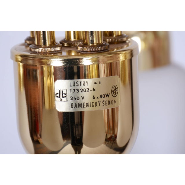 1950s Mid-Century Chandelier in Brass and Opaline Glass, Czech, 1950s For Sale - Image 5 of 16