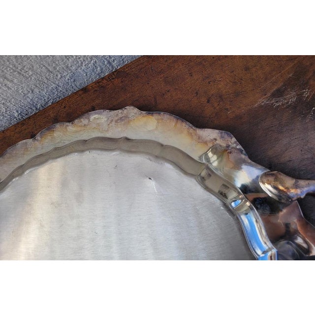 Antique Silver Metal Tray For Sale - Image 9 of 17