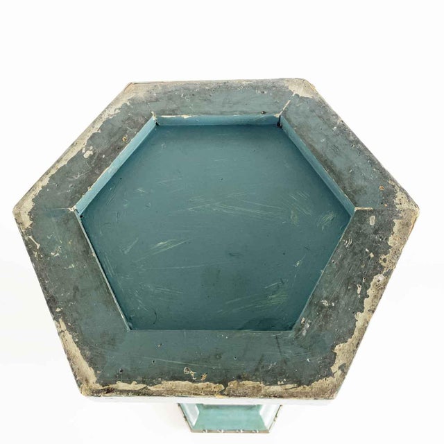 Wood Hexagonal Ivory and Turquoise Wooden Column, 1940s For Sale - Image 7 of 8