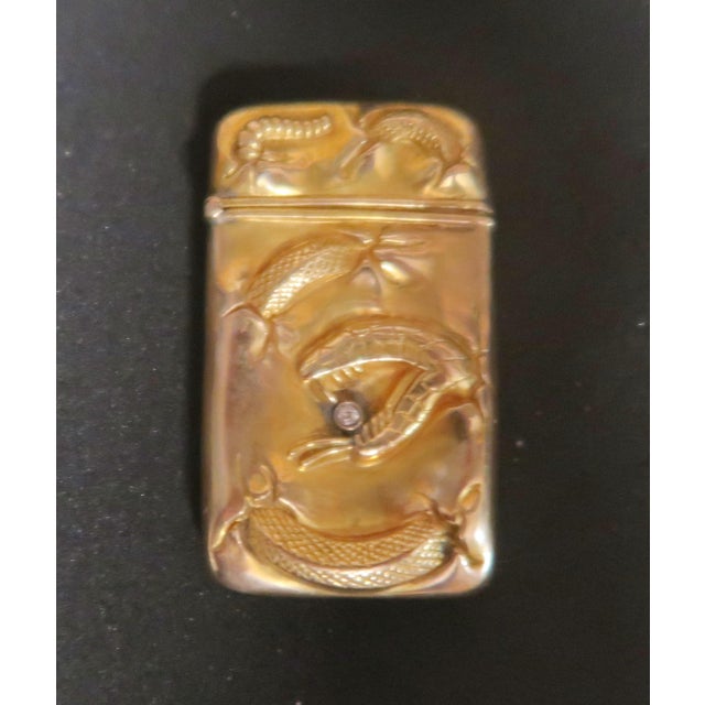 1900 - 1909 Antique Japanese Brass Match Safe (Vesta) With Repousse Dragon, Circa 1900 For Sale - Image 5 of 11