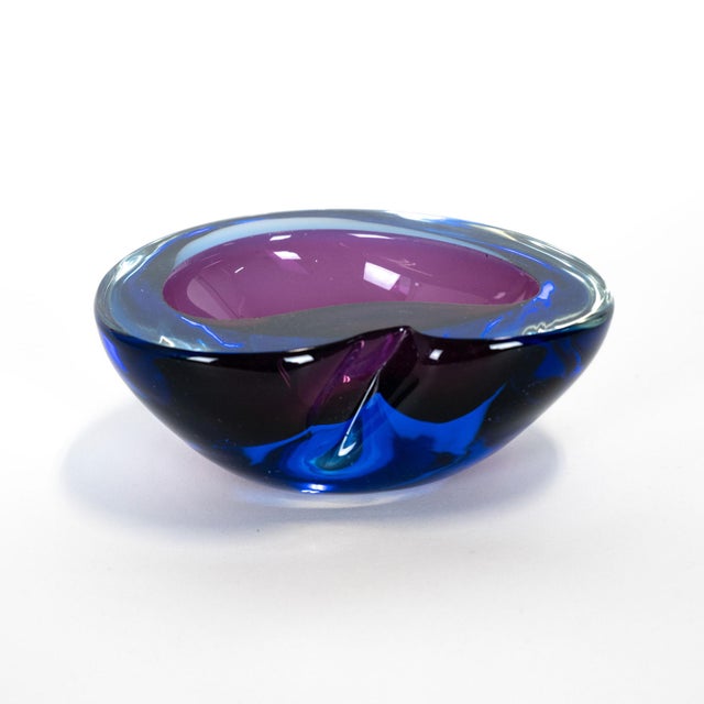 Glass 1960s Italian Murano Style Art Glass Blue & Purple Bowl For Sale - Image 7 of 10