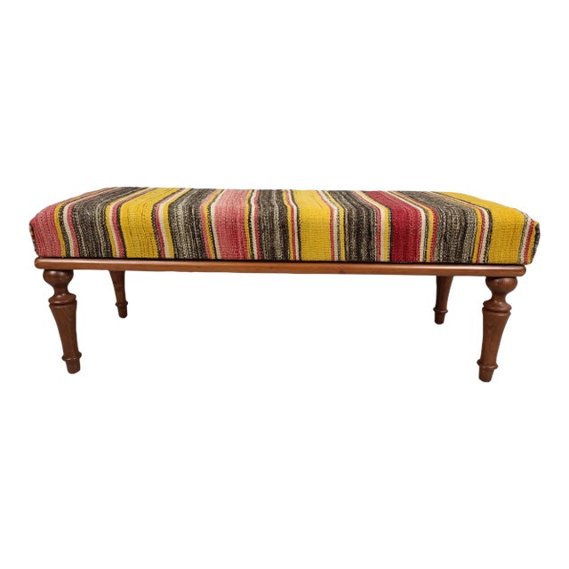 Handmade Colorblock Kilim Upholstered Bench For Sale
