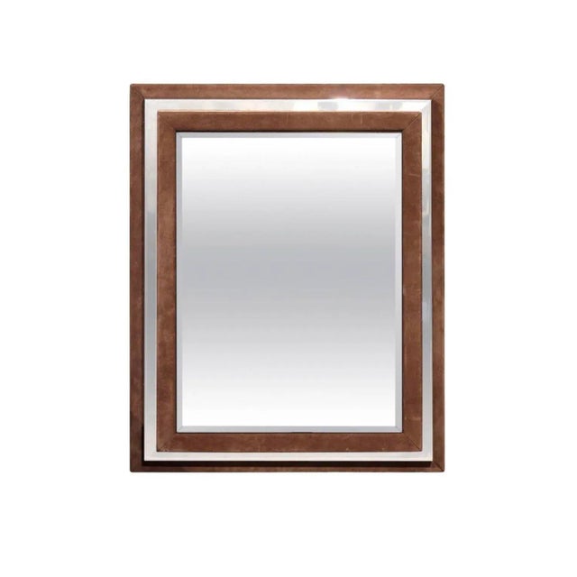 Art Deco Suede and Chrome Mirror For Sale - Image 4 of 4