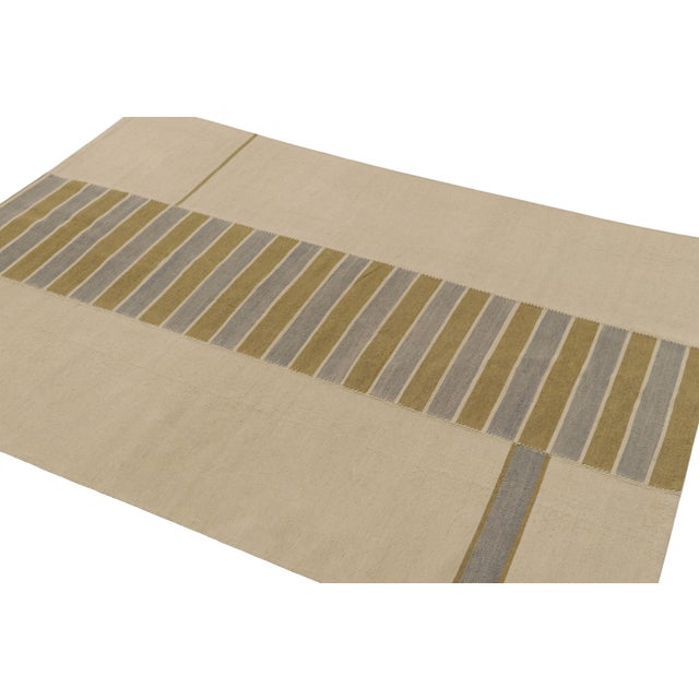 Rug & Kilim Rug & Kilim’s Contemporary Kilim in Beige, Green and Gray Tones For Sale - Image 4 of 8