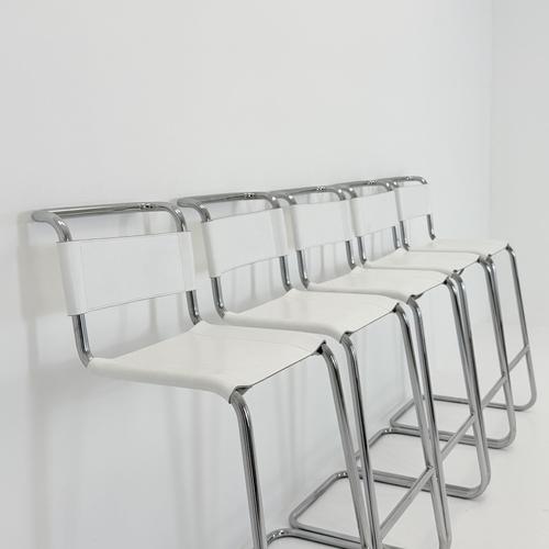 Bauhaus S39 L Bar Stool in White Vegetal Leather and Chrome by Mart Stam for Thonet, Germany, 1970s For Sale - Image 12 of 16