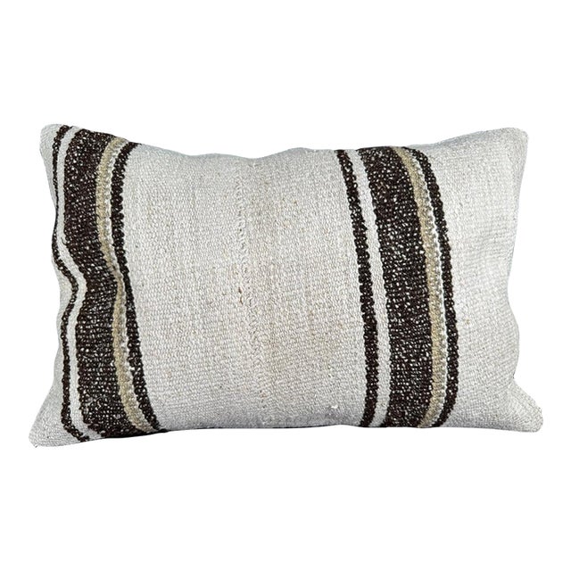 Turkish Hemp Pillow Cushion Natural Beige Brown Pillow Cushion Cover 16" x 24" For Sale