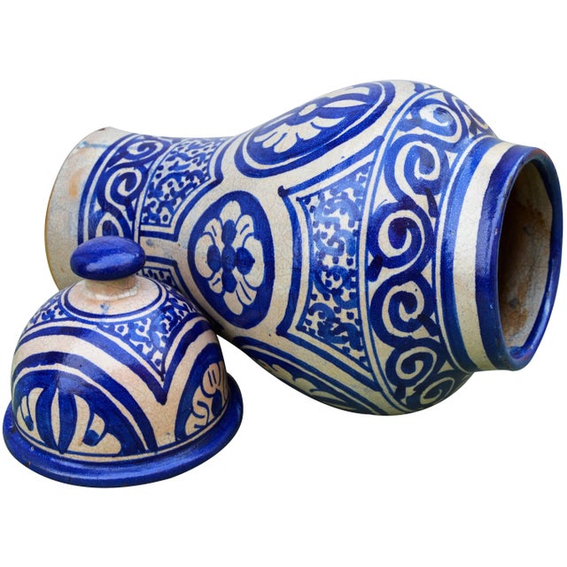 Ceramic Blue Moroccan Ceramic Lidded Urn For Sale - Image 7 of 9