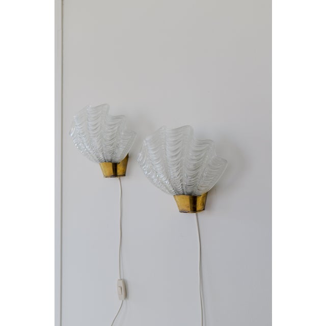 Mid-Century Modern Mid-Century Modern Brass and Glass Wall Lights from ASEA, 1950s, Set of 2 For Sale - Image 3 of 11