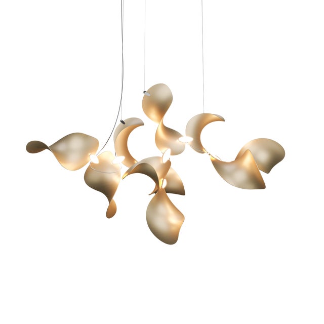 Gold Dune 10 Cluster Chandelier with Shades in Gold Metallic Tone by Daniel Becker for Moss Objects For Sale - Image 8 of 8