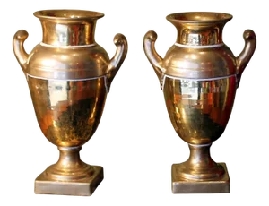 French Empire Period Matte and Burnished Gilt Porcelain Vases, Set of 2