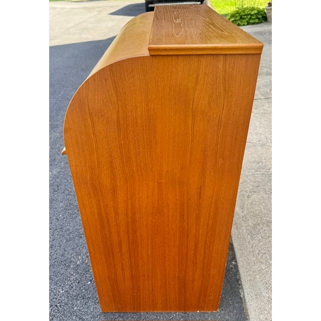 Mid Century Modern Teak Roll Top Cylinder Desk For Sale In Boston - Image 6 of 9