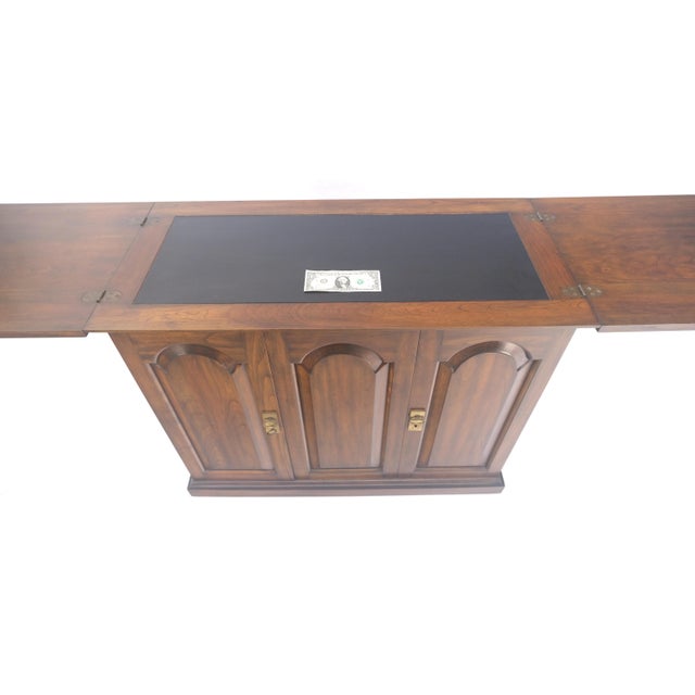 Solid Cherry Raised Panel Doors Liquor Bar Serving Flip Top Cabinet MINT For Sale - Image 6 of 18