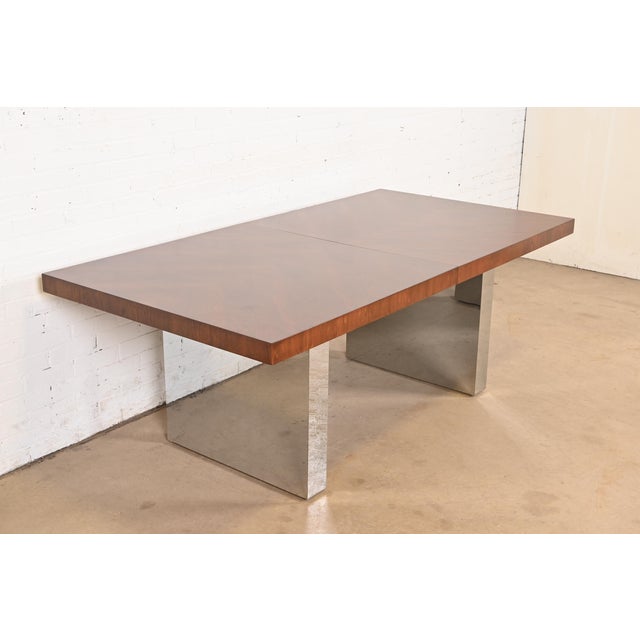 Milo Baughman for Thayer Coggin Mid-Century Modern Walnut and Chrome Dining Table, Newly Refinished For Sale - Image 9 of 9