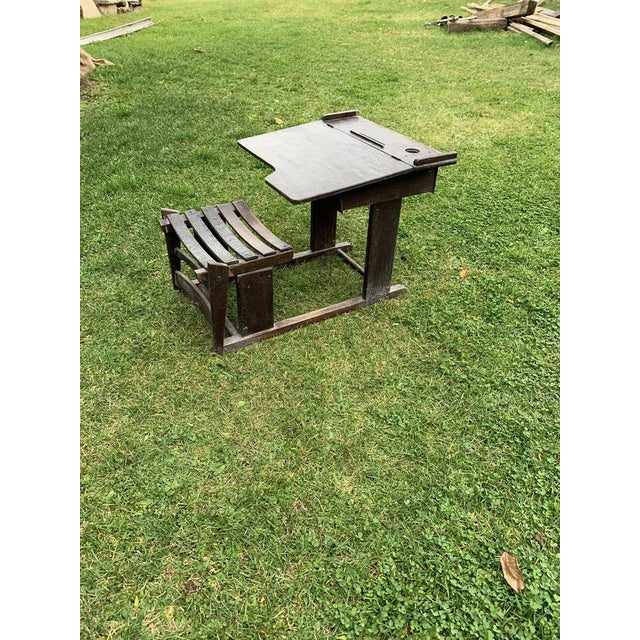 Antique Brown Painted Children's School Bench and Desk, 1920s For Sale - Image 6 of 7