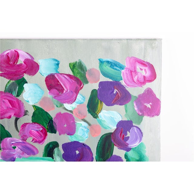 American Laura Davis (American, North Carolina, 21st C.) “Violet Roses in Vase” Acrylic on Canvas For Sale - Image 3 of 4